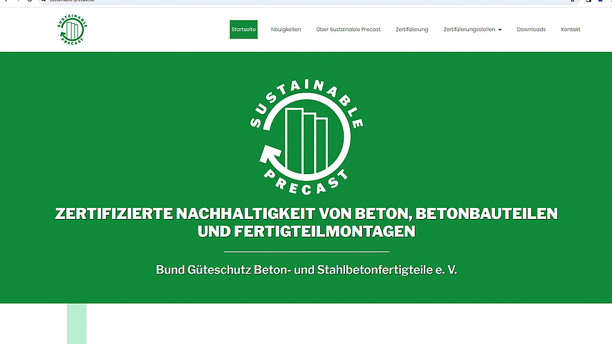 Screenshot der Startseite von sustainable-precast.de