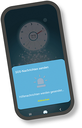 Auf einem Smartphone ist ein Notfallassistent installiert.