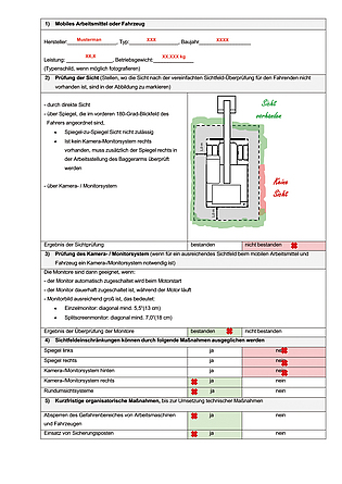 Beispiel für eine vereinfachte Überprüfung des Sichtfelds mithilfe einer Checkliste