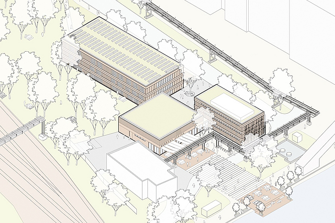 Dreidimensionales Modell des zukünftigen  Campus im Heizkraftwerk Reuter.