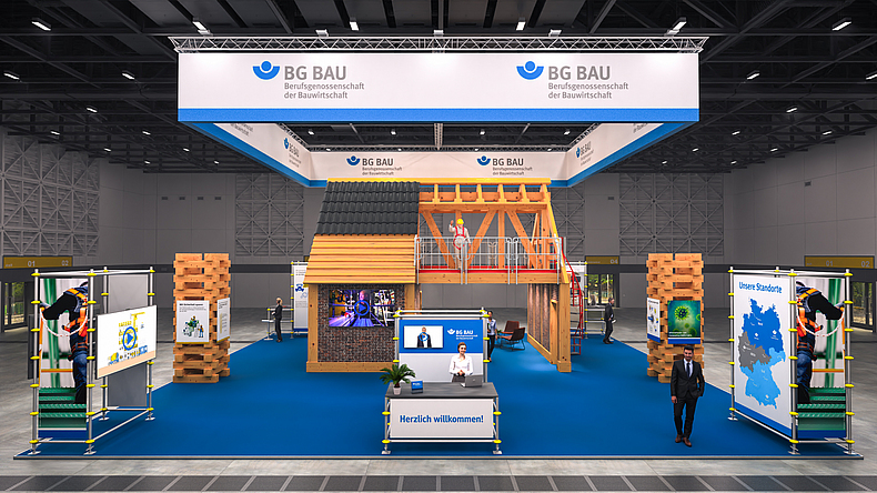 Ein virtueller-Messestand der BG BAU von 2021.