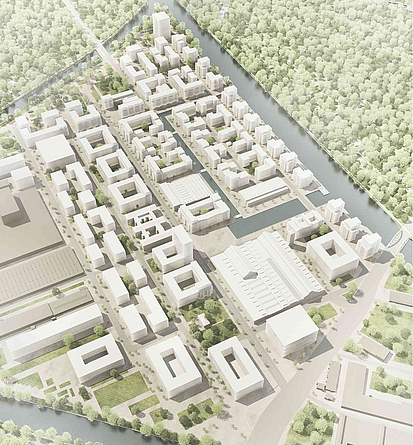Das zukünftige Wohnviertel auf der Spandauer Gartenfeld- Insel im Modell Bauprojekt Insel Gartenfeld.