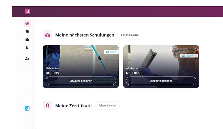 Screenshot der Schulungsübersicht bei idloom.passport.