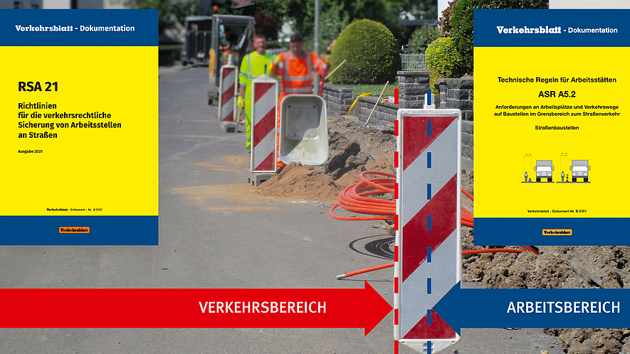 Regeln für die Einrichtung einer Straßenbaustelle für den Glasfaserausbau.