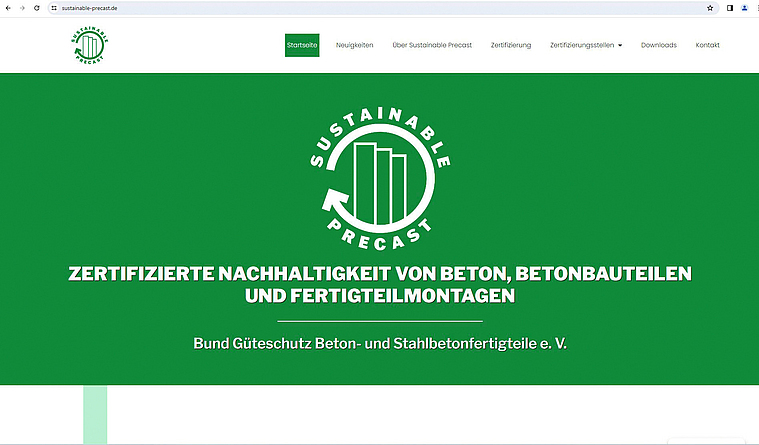 Screenshot der Startseite von sustainable-precast.de