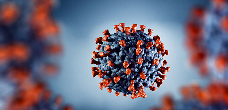 3D-Darstellung vom Corona Virus COVID-19.