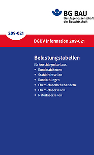 Titelbild DGUV Information 209-021 Belastungstabellen für Anschlagmittel ...