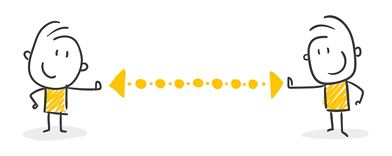 Grafik zeigt zwei Strichmännchen, die einen großen Abstand zueinander einhalten.