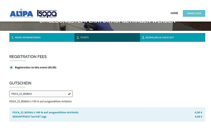 Screenshot der Isopa-Anmeldeseite