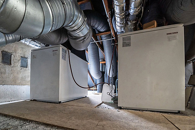 Wärmepumpen in einem Gebäude.