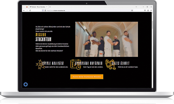 Screenshot der Webseite „Mission Stuckateur“.