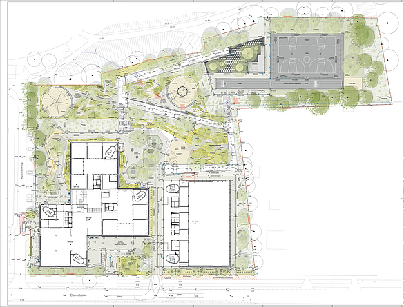 Grundriss der einzelnen Schulgebäude und der Freiflächen. 