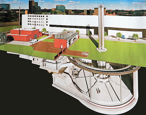 Aufbau des Regenüberlaufbeckens (Schema) Schematischer Aufbau des Regenüberlaufbeckens in Berlin