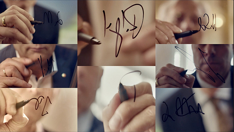 Handschriftliche Unterschriften der Charta Gleisbau