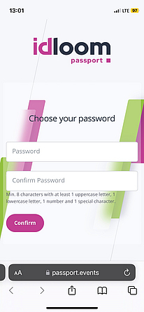 Screenshot Eingabemaske Passworterstellung bei idloom