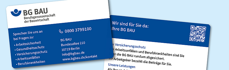 Abbildung der BG BAU-Karte mit Vorder- und Rückseite.