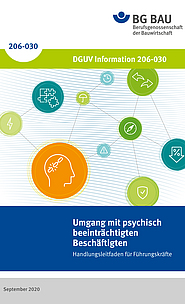 Titelbild der DGUV Information 206-030: Umgang mit psychisch beeinträchtigten Beschäftigten - Handlungsleitfaden für Führungskräfte.