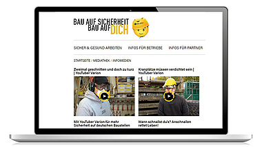 Screenshot der Webseite BAU AUF SICHERHEIT. BAU AUF DICH. mit Videos des YouTubers Varion