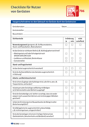 Titelbild Baustein F 706 Checkliste für Benutzer von Gerüsten