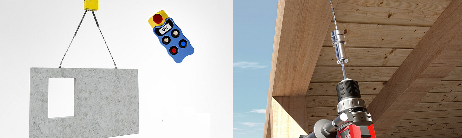 Links im Bild ist eine Lastenausgleichsvorrichtung und rechts eine Einschraubhilfe zu sehen.