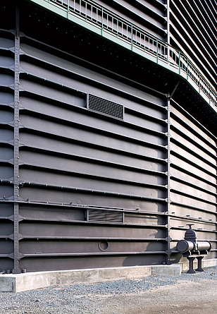 Detailaufnahme der Gasometer-Fassade. 