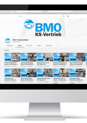 Screenshot des YouTube-Kanals von BMO KS-Vertrieb - Bauen mit Kalksandstein