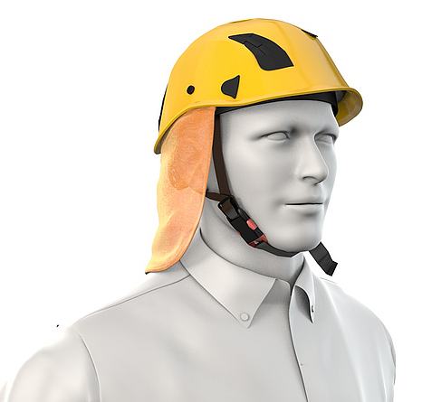 Industrieschutzhelm EN 397 mit 4-Punkt Kinnriemen und Nackenschutz.