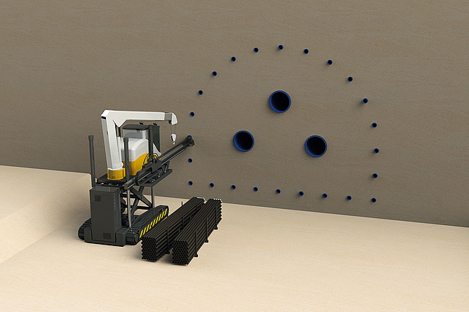 Die Bohrungen werden mit Rohren aus Polyethylen hoher Dichte (HDPE, 280 mm) ausgekleidet, um einen sauberen Arbeitsraum zu schaffen. 