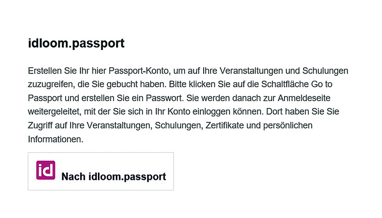 Screenshot aus der E-Mail mit dem Verweis auf idloom.passport