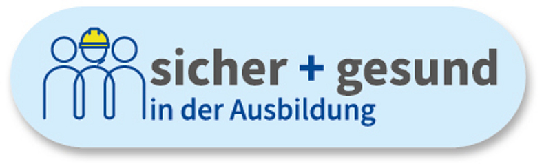 Signet des BG BAU Programms sicher + gesund in der Ausbildung.