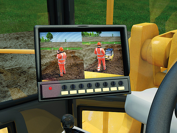 Eine Kamera mit Splitscreen­ Monitor wird von der BG BAU als Arbeitsschutzprämie gefördert.