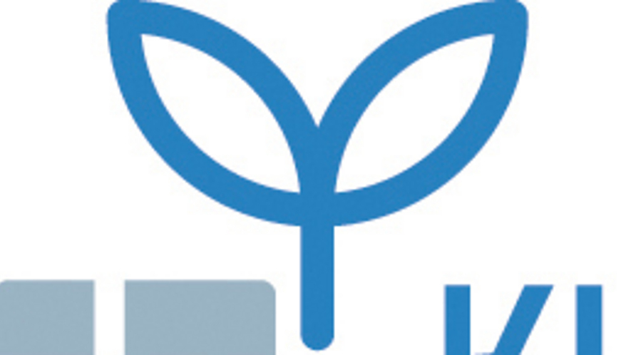 Illustriertes Logo der „Klimainitiative Baugewerbe": Aus einer Mauer wächst eine zweiblättrige Pflanze.