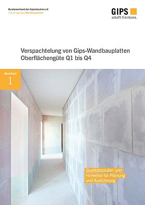 Cover "Verspachtelung von Gips-Wandbauplatten Oberflächengüte Q1 bis Q4 - Merkblatt 1"