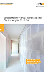 Cover "Verspachtelung von Gips-Wandbauplatten Oberflächengüte Q1 bis Q4 - Merkblatt 1"