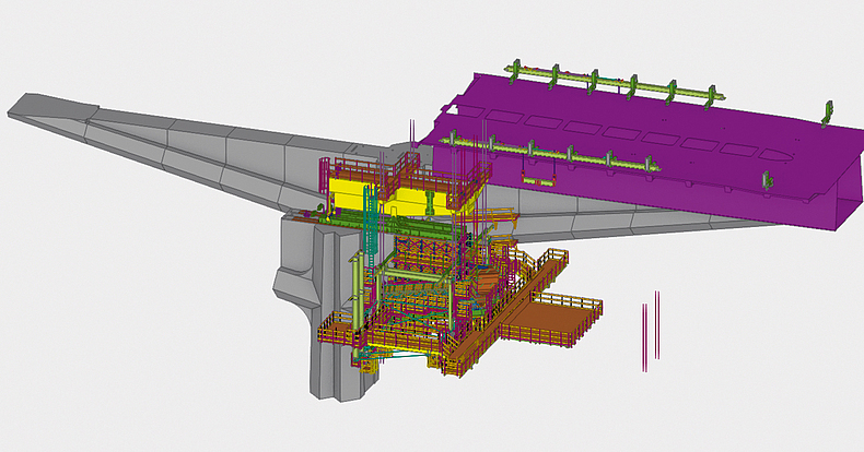 3-D-Modell einer Gleitschalung für den Pfeilerbau an der  Rader Hochbrücke. 