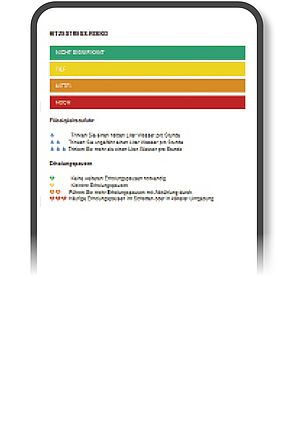 Anzeige des Hitzestress-Risikos (Screenshot)