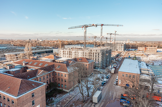 Die erste Bauphase auf der Insel Gartenfeld im Berliner Nordwesten ist im vollen Gange. Bauprojekt Insel Gartenfeld.